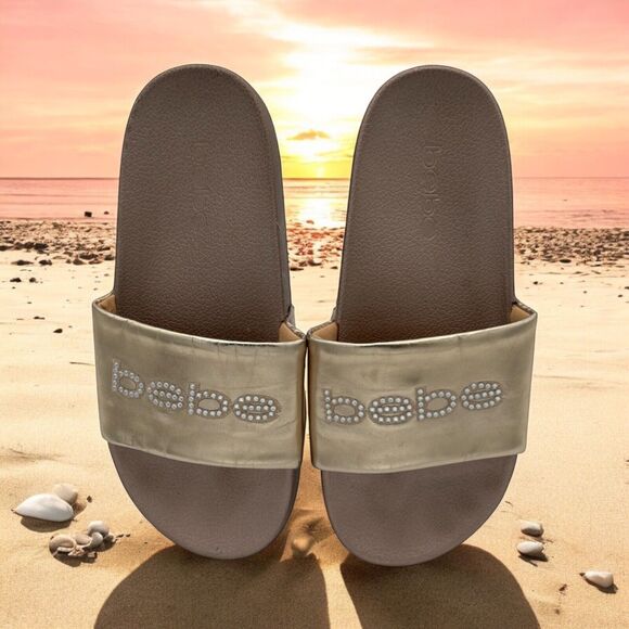Bebe Felizia Slide Sandals Flip Flops Gold Size 9 EUC - Picture 1 of 7